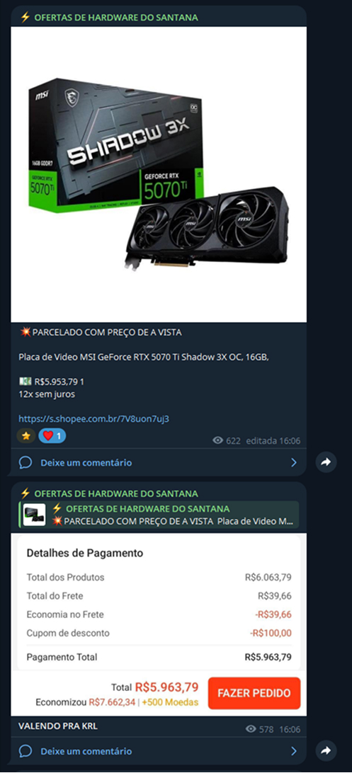 Placa de vídeo em oferta relâmpago